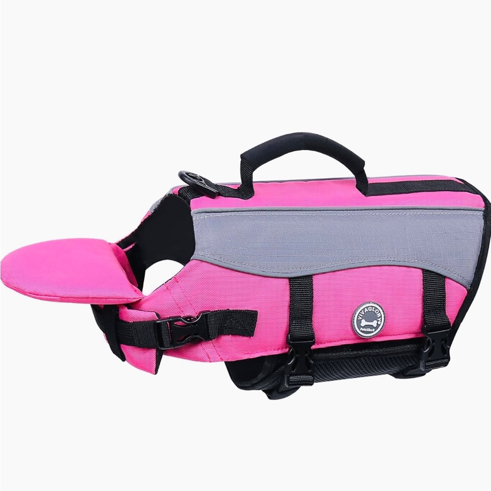 Dog Life Jacket Vest Removable Front Float Reflective Trim Swimming Boat Pink L